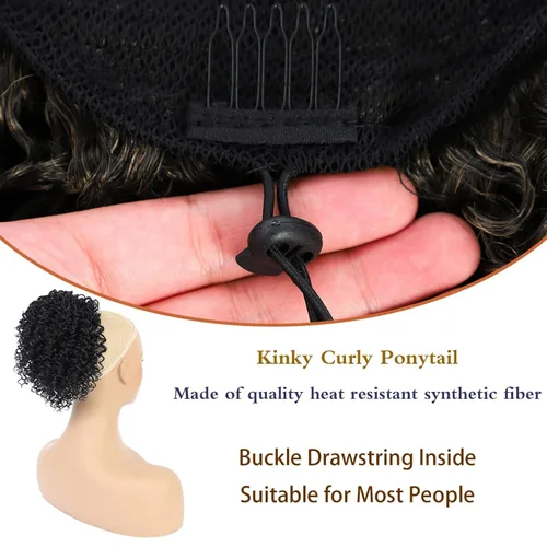 Miniatura 2 de Cola de caballo con cordón para mujeres negras, extensión de cola de caballo negra rizada para mujeres negras, extensiones de cabello sintético