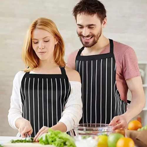 Miniatura 3 de RUIBOLU Delantal ajustable con 2 bolsillos, delantales de algodón para cocinar, para mujeres, hombres, chef restaurante, barbacoa, pintura Rayas