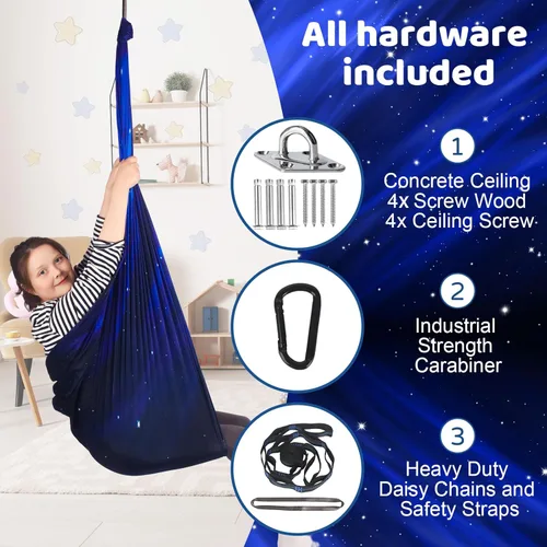Miniatura 5 de Columpio sensorial para niños, terapia interior y exterior, hamaca para acurrucarse, con capacidad para hasta 300 libras, con kit de colgador