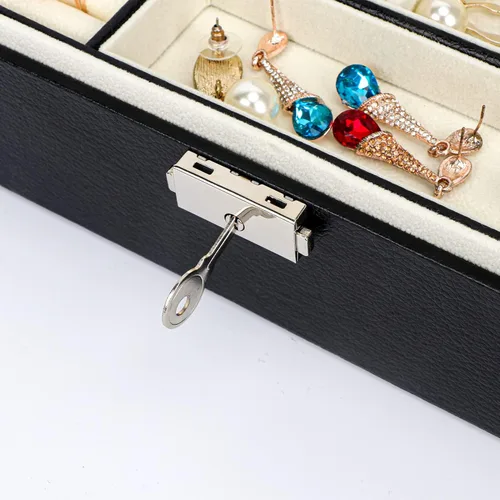 Miniatura 5 de Songaa Organizador de joyas de piel sintética, estuche para joyería para aretes, pulsera, collar y anillos de almacenamiento, caja de almacenamiento