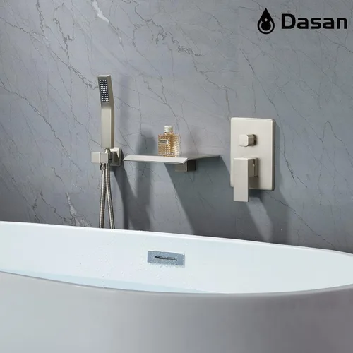 Miniatura 5 de DASAN - Grifo de llenado de bañera de montaje en pared mejorado con ducha de mano, grifo de bañera moderno montado en la pared de níquel cepillado