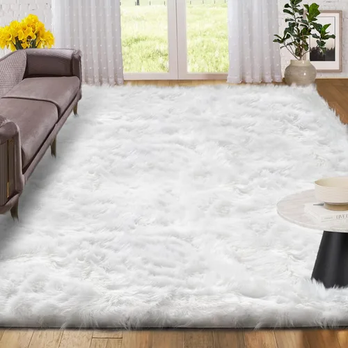 Miniatura 27 de ORINOVA Alfombras de pelo sintético lavable de color gris plateado claro para dormitorio, alfombra de felpa para sala de estar, alfombra