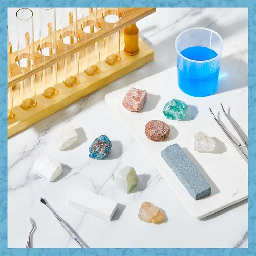 Miniatura 5 de Kit de prueba de dureza Mohs de Landical, kit de dureza mineral de 11 piezas incluye 9 especímenes de rocas minerales y 2 placas de rayado