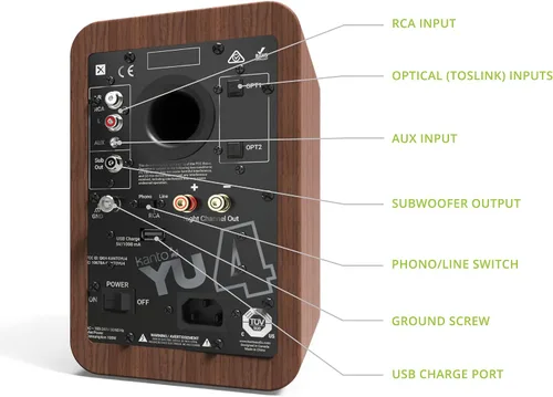 Miniatura 3 de Kanto YU4WALNUT Altavoces Amplificados con Bluetooth y Preamplificador de Phono Integrado Modo de Espera y Encendido Automático Control Remoto