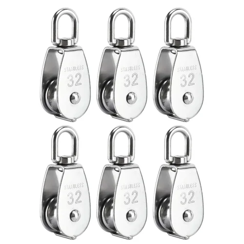 Miniatura 7 de 3 piezas de acero inoxidable 304 M32 de un solo bloque de polea, cuerda de alambre colgante rueda de remolque, con 3 ganchos de resorte