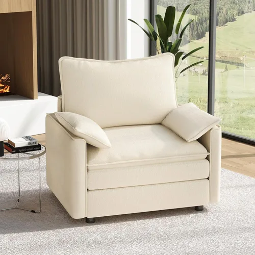 Miniatura 82 de Vesgantti 2 Piece Loveseat & 3 Seater Sofa Set, Modular Cloud Couch, Beige
