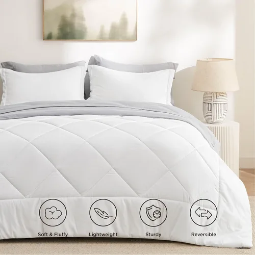 Miniatura 2 de Bedsure Juego de ropa de cama con edredón tamaño King - Juego de 7 piezas reversible blanco y gris, juego de cama King para todas las estaciones, 15