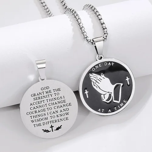 Miniatura 3 de Yaumatea Collar de oración de serenidad con manos en oración, colgante de moneda para hombres y mujeres, señores, oración, versículo bíblico