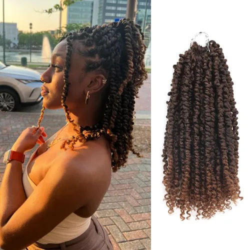 Miniatura 14 de Cabello Passion Twist – 8 pulgadas Passion Twist Crochet Hair para mujer, 8 paquetes de cabello rizado pretrenzado Passion Twists extensiones de 1b