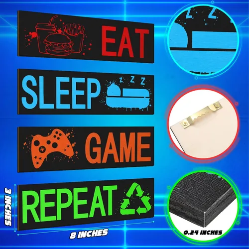 Miniatura 2 de Queekay 4 piezas de decoración de juegos para habitación de adolescentes y niños, pósteres de videojuegos de neón, impresiones artísticas de pared