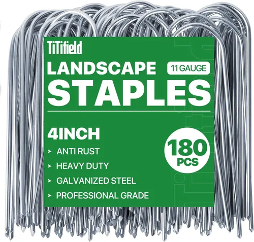 Estacas de jardín en forma de U, 180 paquetes de estacas de riego de calibre 11 de 4 pulgadas, grapas galvanizadas resistentes para tubos, césped,