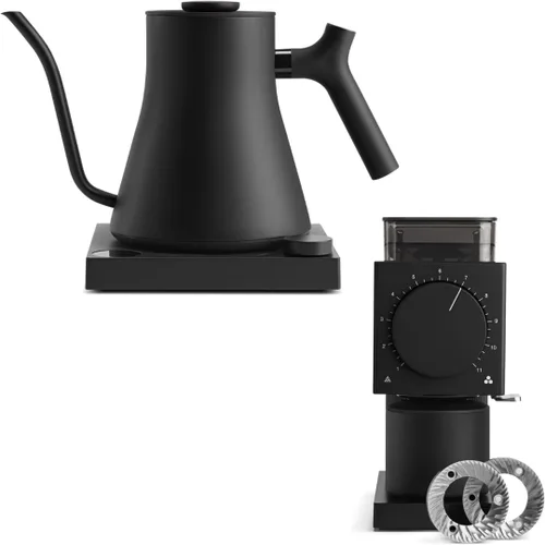 Paquete para conocedores del café negro mate: hervidor eléctrico de cuello de cisne Fellow Stagg EKG Pro + molinillo de cerveza de oda Gen 2