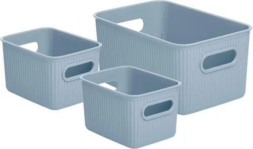 Miniatura 11 de Superio Ribbed Collection – Cesta decorativa de plástico abierta para el hogar, color azul (juego de 4) 1 grande, 1 mediano, 2 pequeñas – cajas