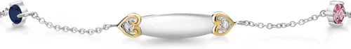 Miniatura 2 de Tobillera de plata 925 y oro amarillo de 10 quilates, personalizada, con zafiro azul, rosa, cultivado en laboratorio, grabado con inicial, nombre