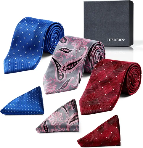 Miniatura 48 de HISDERN Juego de corbatas extralargas para hombre y pañuelo de bolsillo de 63 pulgadas, colección XL, caja de regalo, corbata, lote de 3