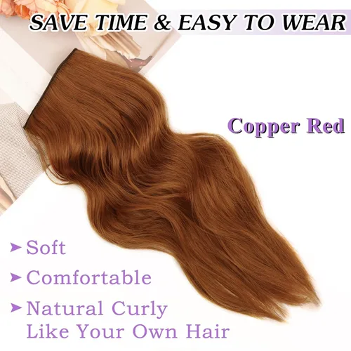 Miniatura 4 de NAYOO 4 piezas Extensiones de cabello con pinza, ondas largas y rizadas, sintéticas, gruesas, con fibra de doble trama, para mujeres, color cobre