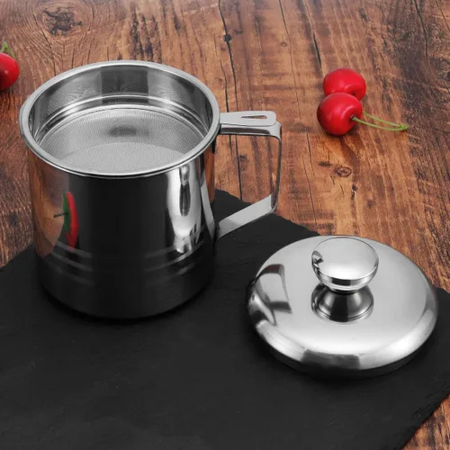 Miniatura 3 de Contenedor de grasa de tocino de acero inoxidable con pantalla de filtro de malla, 1.2L/5 tazas de aceite de cocina para cocina