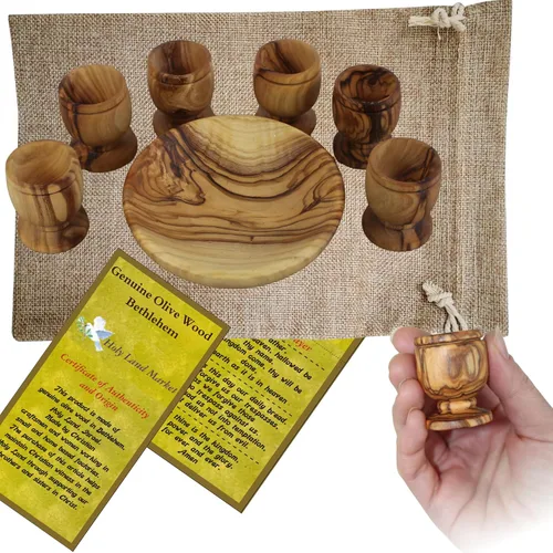 Miniatura 15 de Holy Land Market Juego de tazas y platos de comunión de madera de olivo, juego de comunión tallado a mano en Belén, para adoración de la iglesia