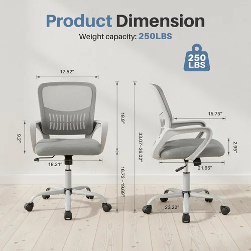 Miniatura 3 de DUMOS Silla de oficina para computadora en casa - Silla de escritorio ergonómica con respaldo medio y soporte lumbar y modo de balanceo, altura