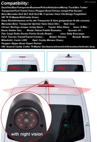 Miniatura 3 de Cámara de la lámpara del freno del coche para Viano Vito Transit Ducato VW Crafter T5 Master