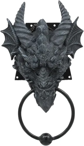 Ebros Gift Gótico Antiguo Dragón Cuernos Wyvern Monarca Guardián Cabeza Aldaba de puerta Mitos y leyendas Calabozos y Dragones Decoración del hogar