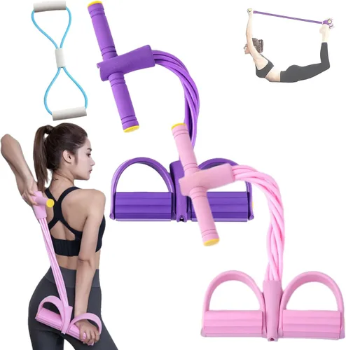 Miniatura 8 de Equipo de fitness para abdominales de 6 hebras, banda de resistencia multifuncional para estiramiento de cuerpo completo y yoga Púrpura