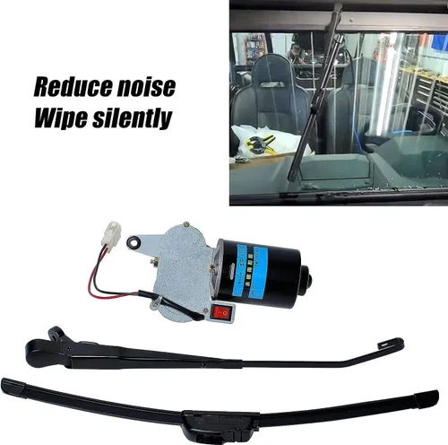 Miniatura 2 de Kit de limpiaparabrisas UTV universal, 2 piezas de motor de limpiaparabrisas eléctrico de 90 grados de 16" 12V compatible con Polaris Kubota