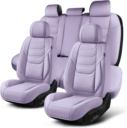 Miniatura 33 de TIEHESYT Fundas de asiento delantero de automóvil color rosa, par de fundas de cuero transpirable para asientos delanteros y reposacabezas, funda