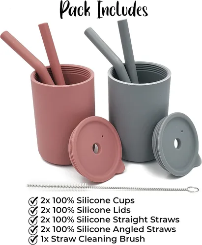 Miniatura 6 de Vasos de silicona para batidos con pajilla, vaso de entrenamiento irrompible con popote para bebés y niños pequeños para menos desorden, taza