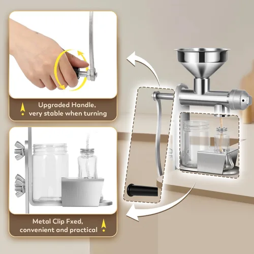 Miniatura 5 de Máquina manual de prensa de aceite frío Extractor de aceite doméstico Expulsor de nueces de maní y aceite de semilla para prensa física y expulsión