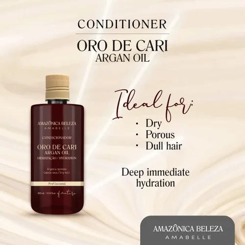 Miniatura 2 de AMAZONICA BELEZA Acondicionador Oro de Cari, hidratación intensiva para cabello seco con aceite de argán y vitamina E, línea profesional, 10 onzas