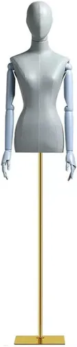 Miniatura 10 de Maniquí de forma de vestido femenino, torso de maniquí de cuerpo de poliuretano con soporte de metal ajustable en altura, brazos de madera, cuerpo