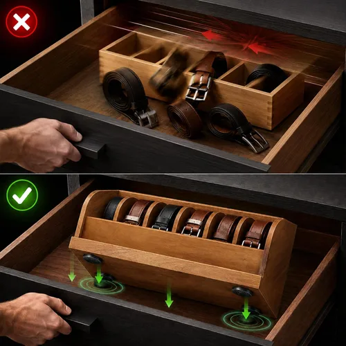 Miniatura 2 de Caja Organizadora de Cinturones de Madera de Acacia MinBoo, Estante de Cinturones de 6 Rejillas para Clóset y Cajón, Organizador y Expositor