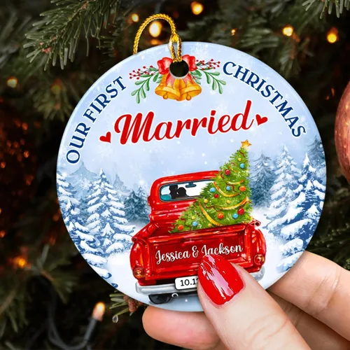 Miniatura 5 de Adorno personalizado de primera Navidad para casados 2024 – Regalos de recuerdo de boda para parejas, recién casados, Mr Mrs colgante, adornos