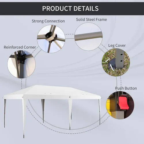 Miniatura 4 de Toldo Outsunny de fácil armado, blanco, de 3 x 6 metros
