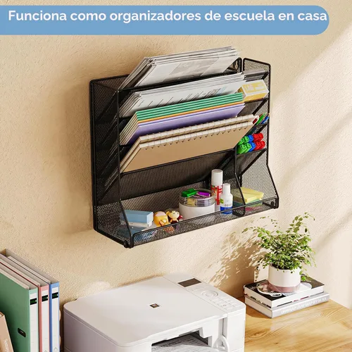 Miniatura 8 de Jakyitvi Organizador de archivos montado en la pared, organizador de escritorio de metal ajustable y duradero de 4 niveles, soporte para archivos