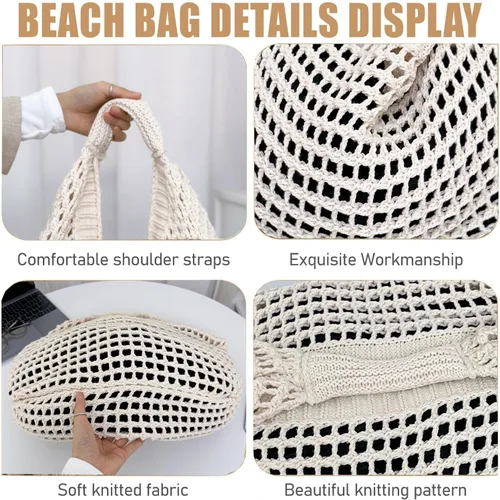 Miniatura 5 de Bolsas de playa grandes para mujer, bolsa de playa de verano, bolsa de mano estética, bolsa hippie de punto