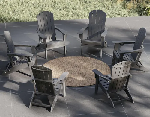 Miniatura 28 de Plawdlik Adirondack Juego de 2 sillas plegables, probadas por SGS, textura de madera con portavasos, polietileno de alta densidad resistente a todo