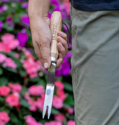 Miniatura 3 de Burpee Escardadora de acero inoxidable de 12 pulgadas Herramienta de jardín duradera de larga duración Correa de muñeca de cuero con mango de 5