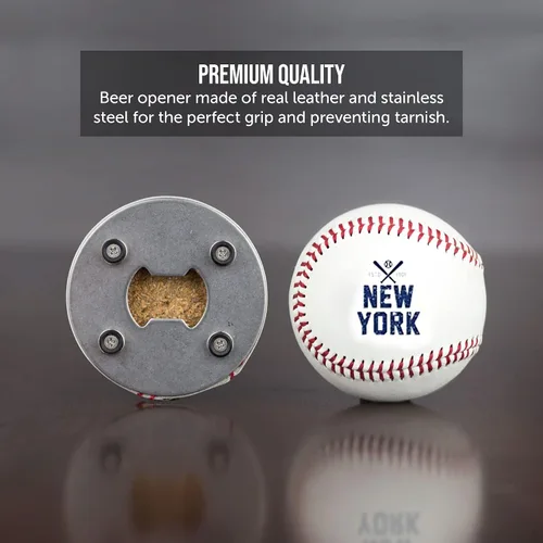 Miniatura 2 de Abrebotellas magnético de cuero de béisbol y captador de tapas de New York Y, accesorio genial para adolescentes y hombres Nueva York Y