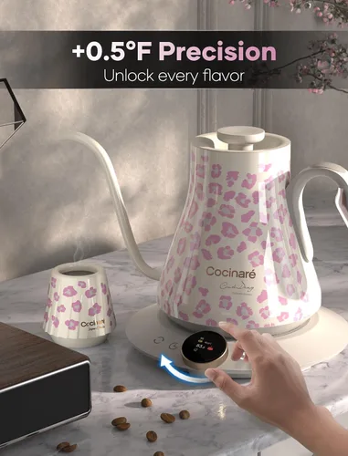 Miniatura 5 de Cocinare Hervidor eléctrico de cuello de cisne, control preciso de temperatura de ±0.5 °F, calentamiento rápido de 1500 W, café y té, acero
