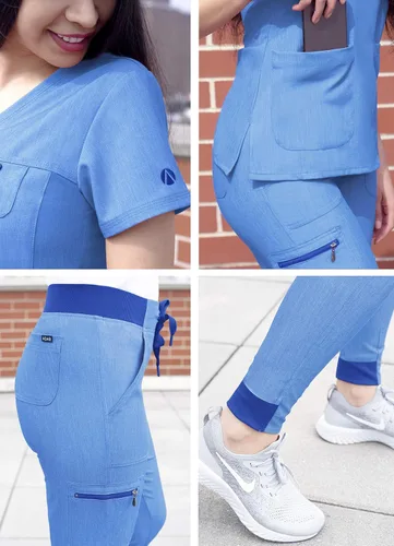 Miniatura 5 de Adar Pro - Conjunto de ropa quirúrgica con mejora de movimiento para mujer, blusa médica con cuello en V y pantalón médico deportivo y para yoga