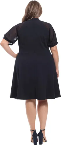 Miniatura 6 de London Times Cuello falso ajustado y acampanado para mujer, con mangas de codo traslúcidas, ocasión invitada de evento