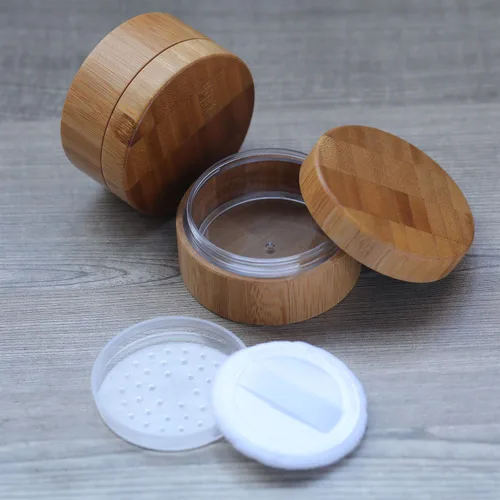 Miniatura 7 de Frienda Tarro de polvo suelto de bambú de 1.0 fl oz y contenedor vacío para maquillaje corporal y cara, caja de viaje, soporte compacto con tapas