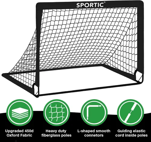 Miniatura 6 de Paquete de 2 redes de fútbol de 4 x 3 pies, porterías de fútbol para practicar niños para interiores y exteriores. Red de fútbol portátil con bolsa