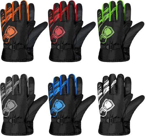 6 pares de guantes de invierno para niños, impermeables, guantes de esquí para nieve, cálidos, dedos completos, snowboard, guantes unisex para clima