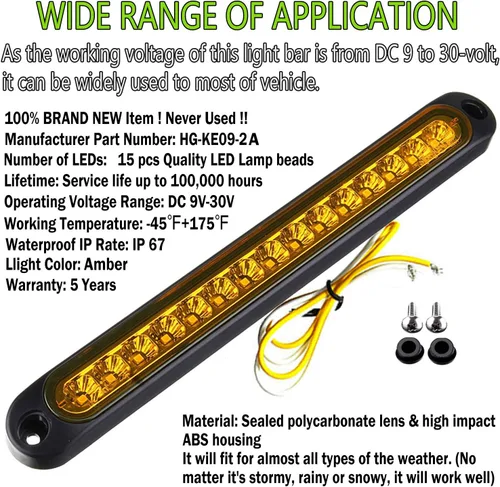 Miniatura 6 de Paquete de 2 luces LED de identificación de remolque de 10 pulgadas, 15 luces LED de 9 a 30 voltios, luces LED de parada, tira de luces traseras