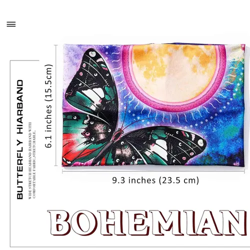 Miniatura 5 de Olbye Diademas anchas bohemias para la cabeza, bandas elásticas con botón de mariposa, bandana, yoga, correr, atlético, turbante, bandas