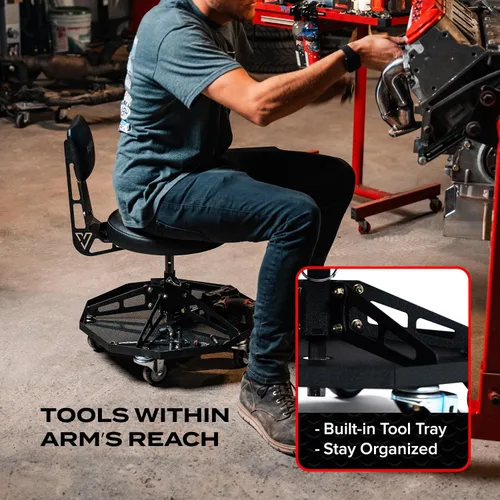 Miniatura 6 de Vyper - Silla de Taller de Acero Resistente para Mecánicos, Automotriz, Bricolaje - Taburete de Garaje con Capacidad de 300 lb, Respaldo y Ruedas