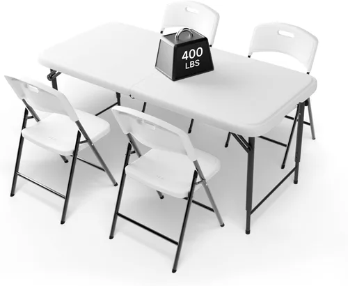 Miniatura 15 de Juego de mesa plegable de 6 pies con 4 sillas plegables, mesa resistente de 330 libras y sillas de 330 libras, paquete de muebles plegables Mesa